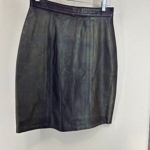 Vtg Mardini Dark Brown soft real leather lined pencil midi skirt EU Sz12 Sz 8